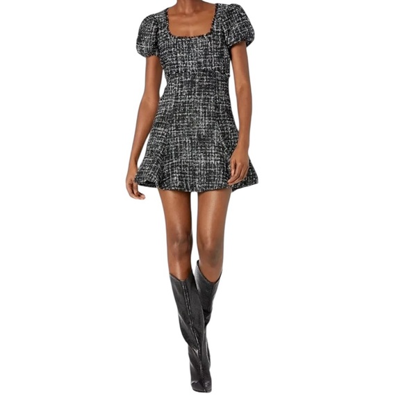 Likely Alessandra Puff Sleeve Tweed Fit & Flare Dress Black Size 14 - Picture 13 of 13